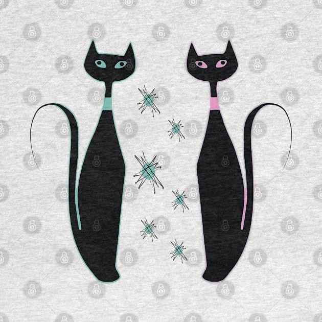 Mid Mod Pink and Turquoise Kitties by Lisa Williams Design